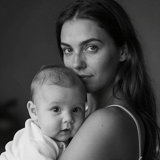Intimate Black-and-White Mother-Baby Portrait