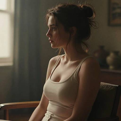 Dreamy Busty Woman in Cozy Room