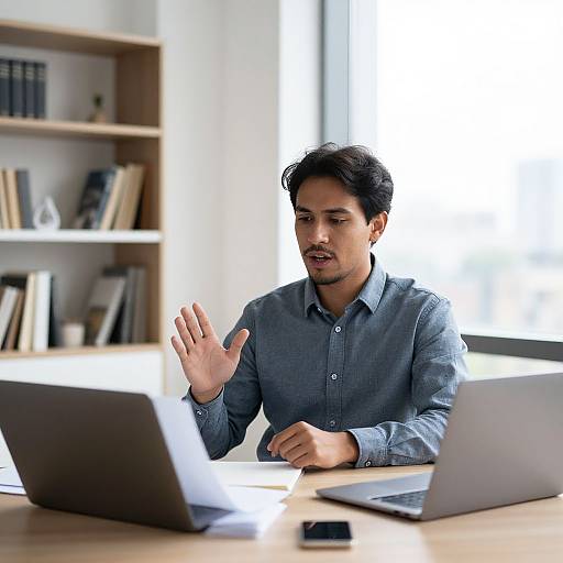 Man Video Calling in Modern Office