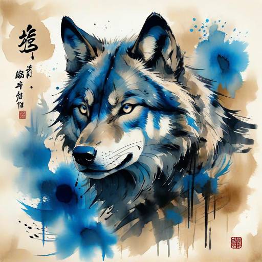 Majestic Wolf in Ink Wash Art