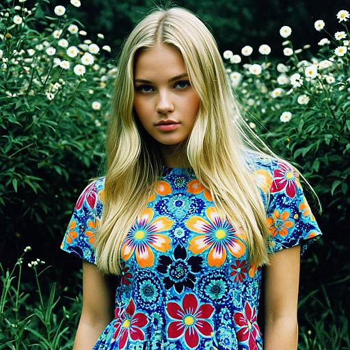 Psychedelic Dress with Floral Accents