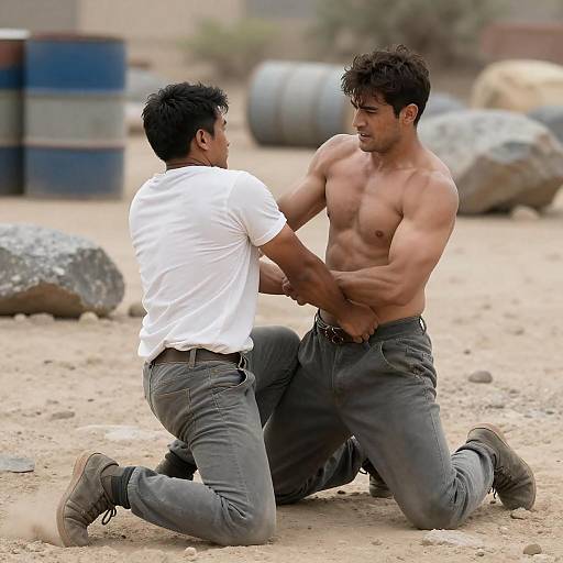 Intense Struggle in Desert Landscape