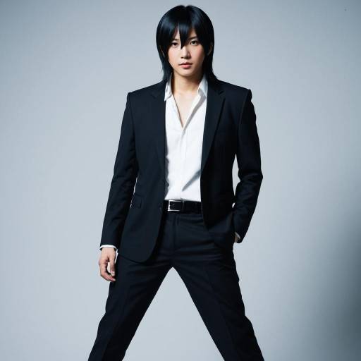 Young Asian person in black suit and white shirt