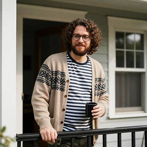Casual Man on Porch with Mug