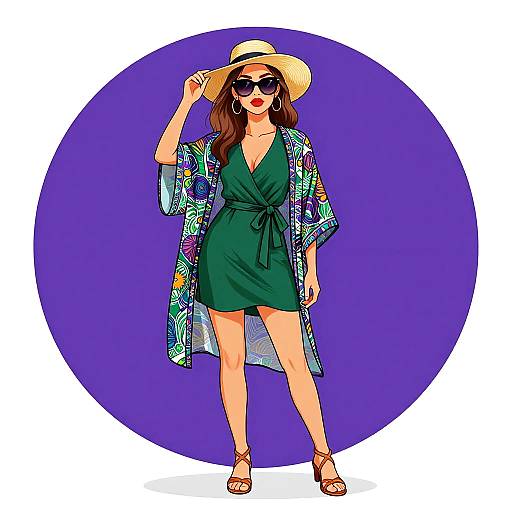 Elegant Bohemian Woman in Emerald Dress