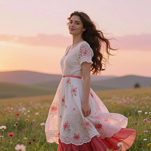 Serene Woman in Floral Meadow