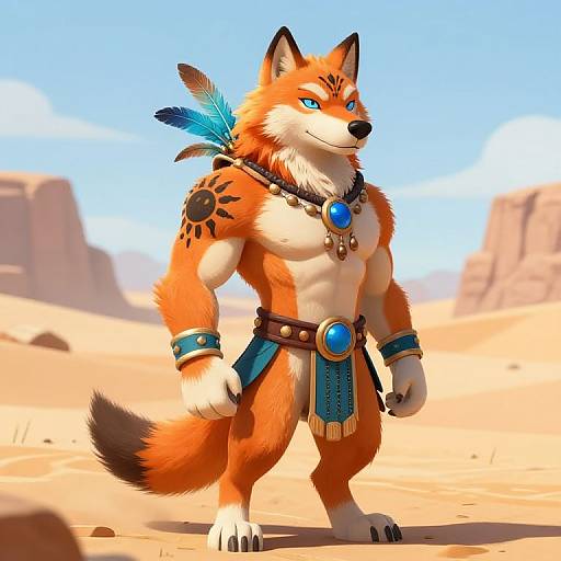 Tribal Wolf Warrior in Desert
