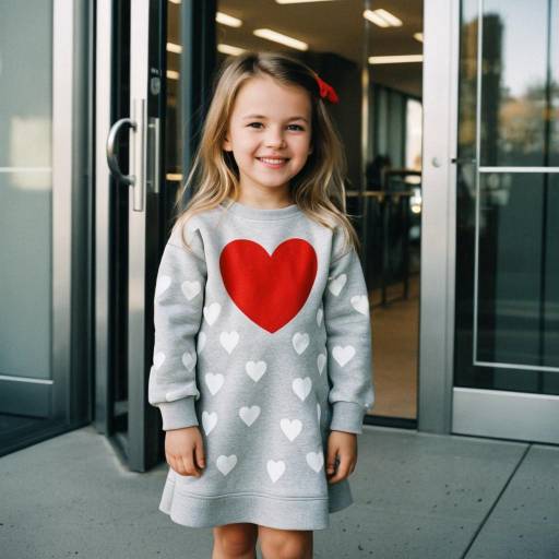 Smiling Toddler Girl in Heart Print Dress