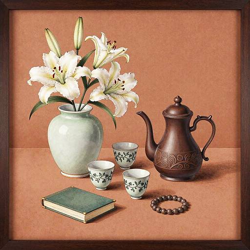 Ink Wash Still Life with Porcelain Pot