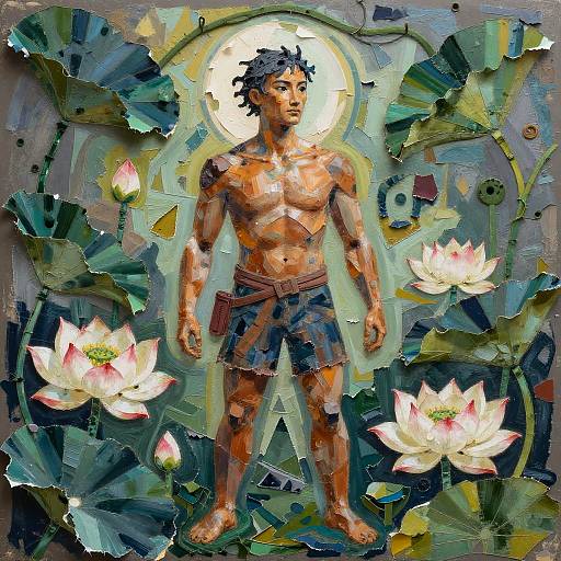 Stoic Miner Amid Lotus Blossoms