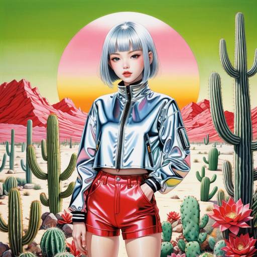 Surreal Female Android on Vibrant Beach
