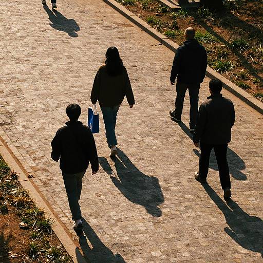 Overhead Photo of People on Cobblestone Path