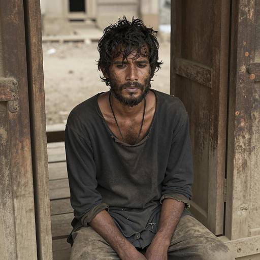 Weary Man in a Wooden Shelter