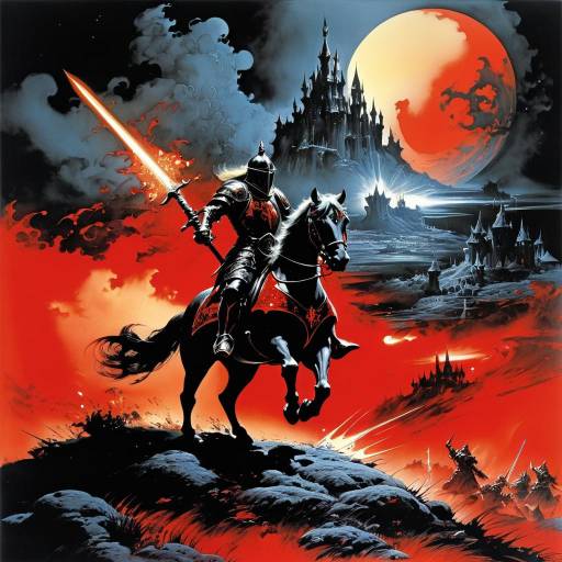 Knight with Flaming Sword in Fantasy Battlefield