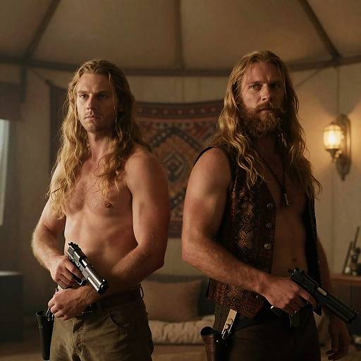 Intense Portrait of Two Gun-Wielding Men