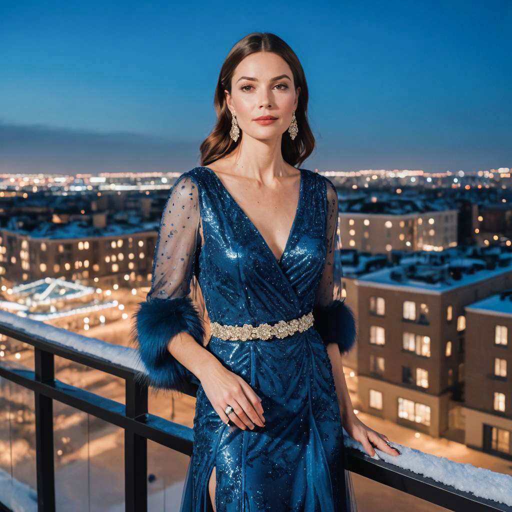 Elegant Winter Rooftop Holiday Portrait