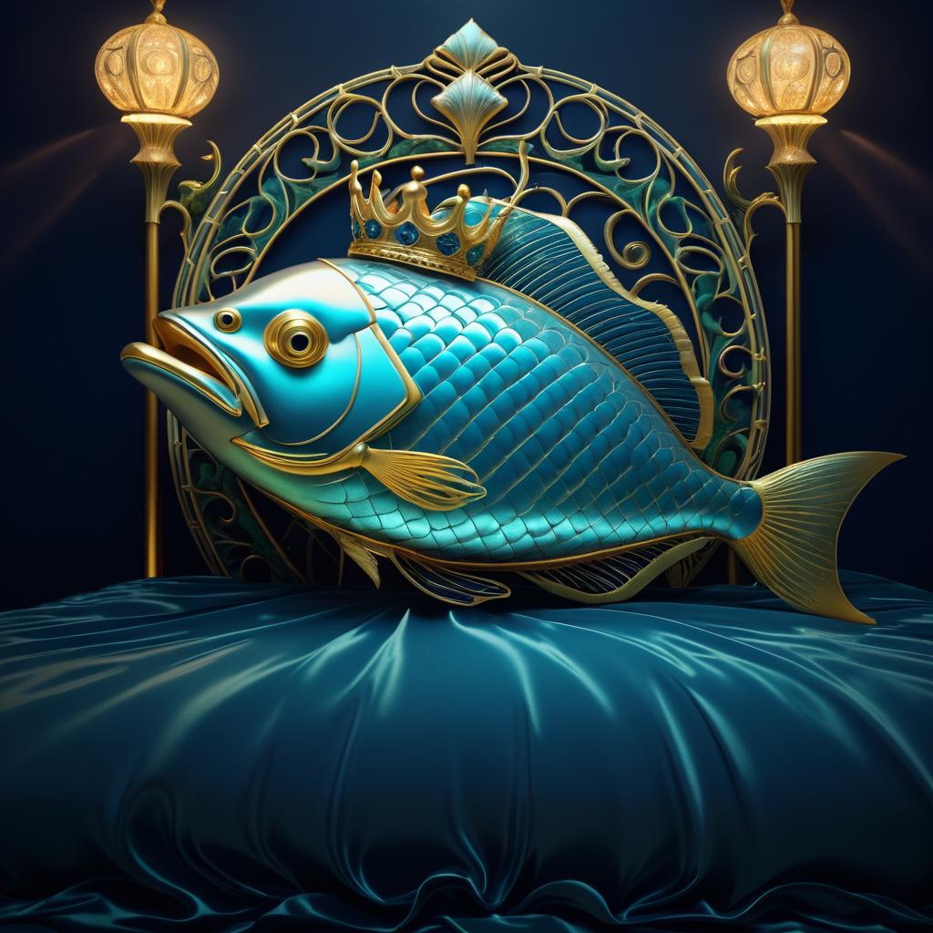 Surreal Art Nouveau Fish with Crown