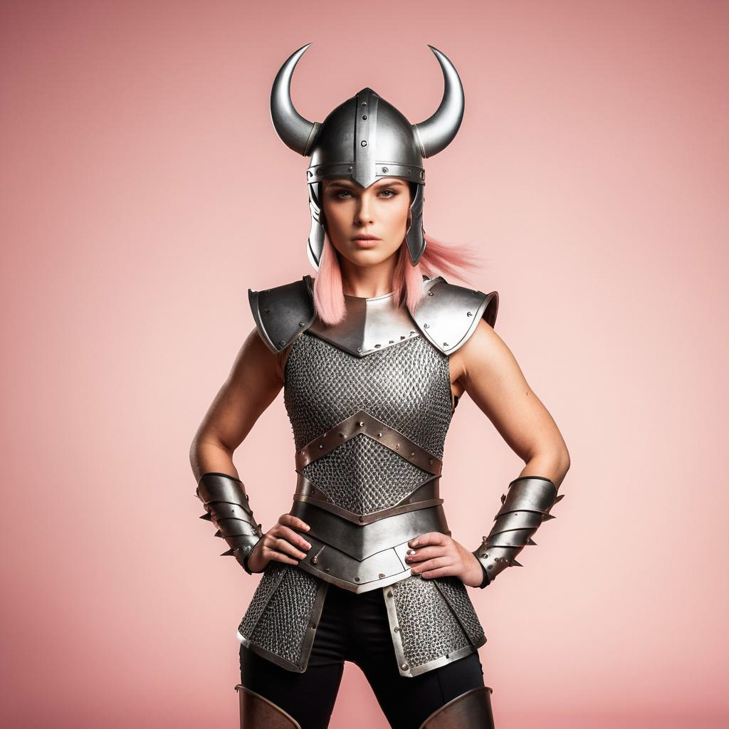 Fierce Shieldmaiden in Pink Studio Background