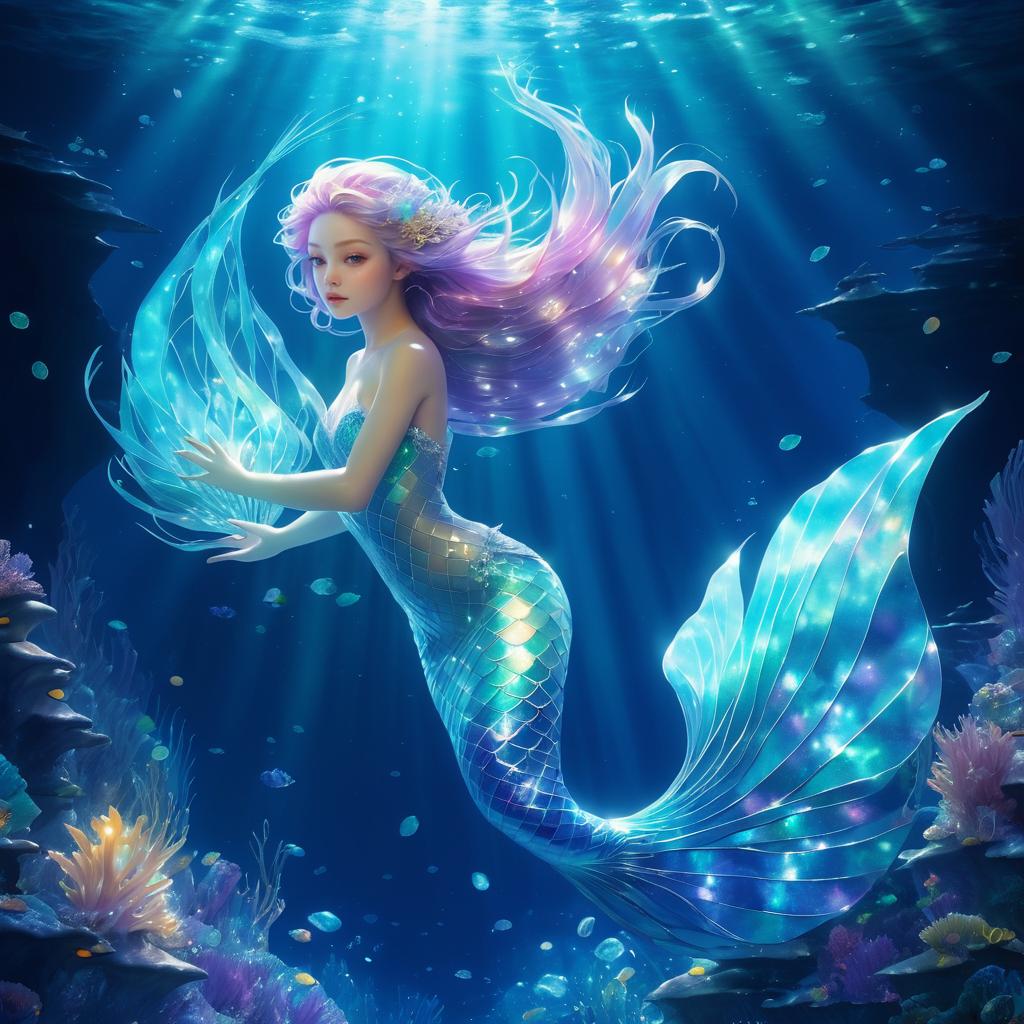 Detailed Isolated Crystal Mermaid Artwork