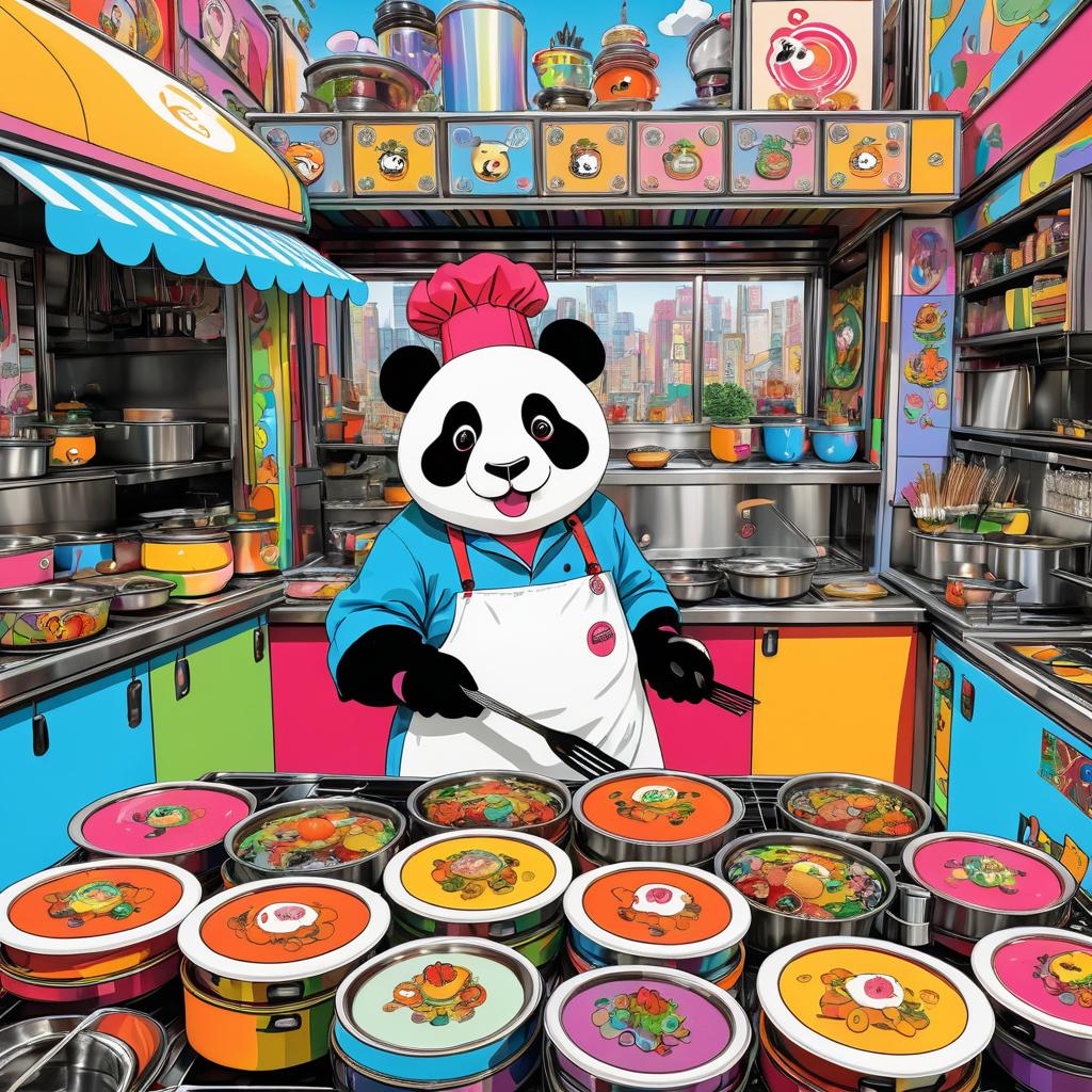 Panda Chef in a Colorful Food Truck