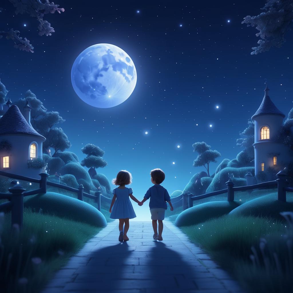 Dreamy Nighttime Scene of Children