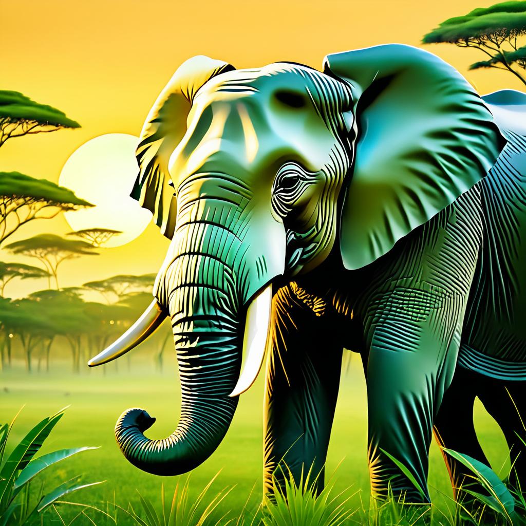 Ethereal Elephant in Tranquil Savannah