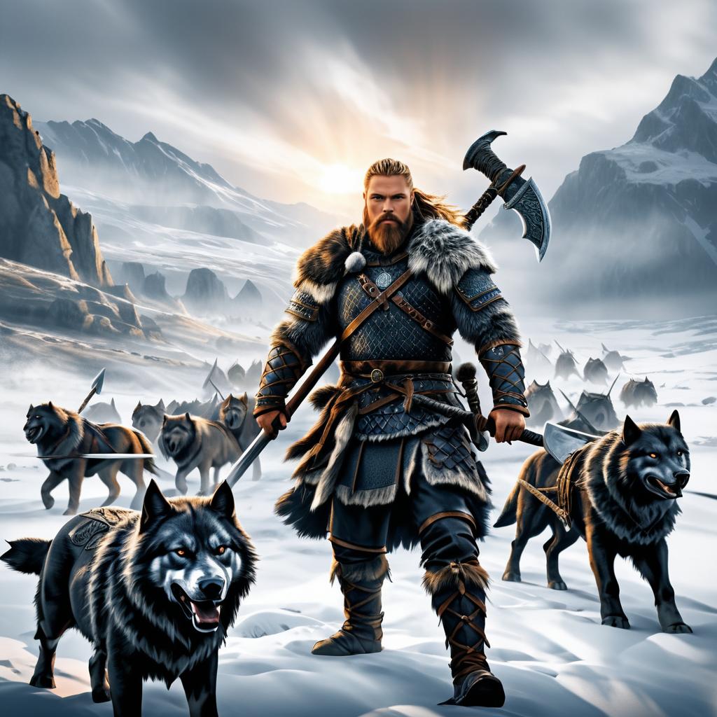 Viking Raiders and Their Dire Wolves