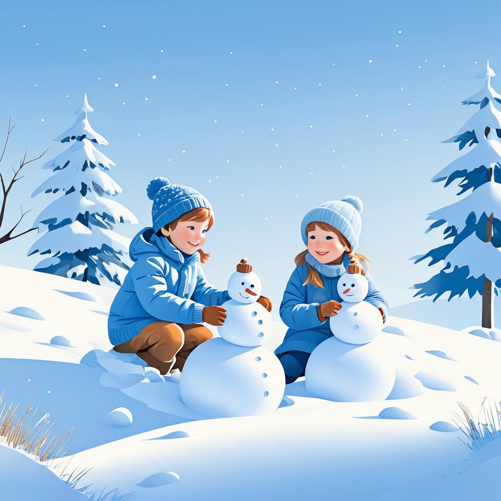 Joyful Winter Scene with Snowman Building