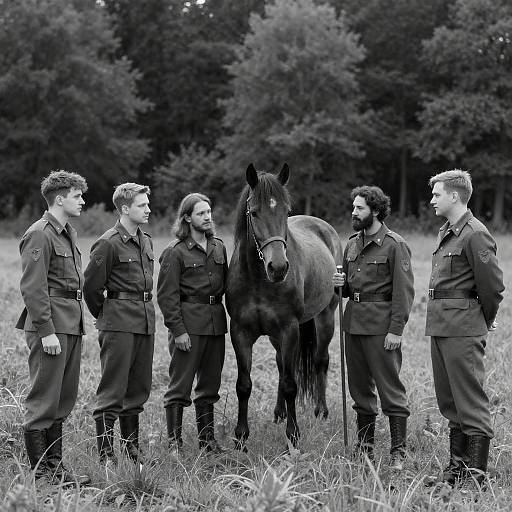 Military Figures and Mystical Horse Encounter