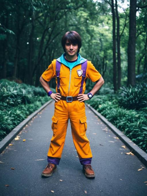 Man in Dora Explorer Cosplay Costume Standing on Path