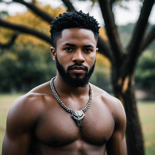 Shirtless Black Man Wearing Wakanda Necklace Outdoors