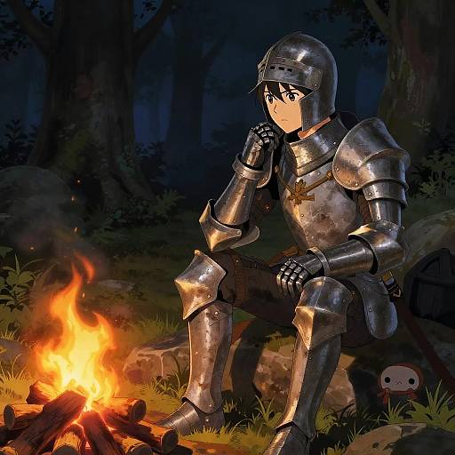 Serene Anime Knight by Campfire