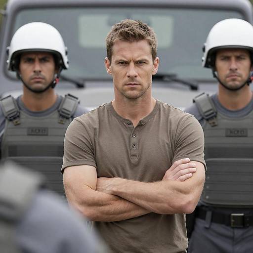 Three Men in Military Gear Portrait