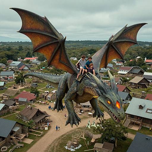 Children Riding Petrified Dragons Playground