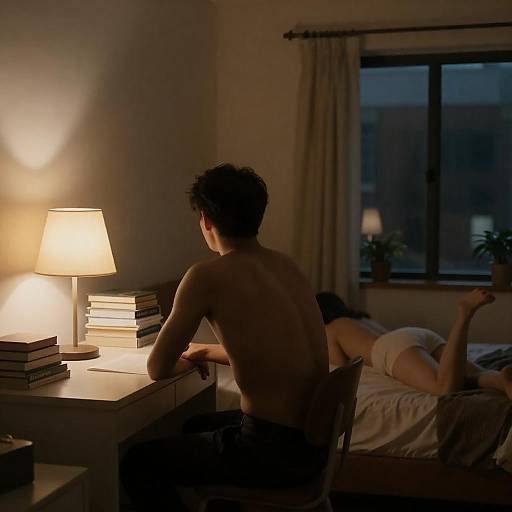 Intimate Nighttime Scene in Bedroom