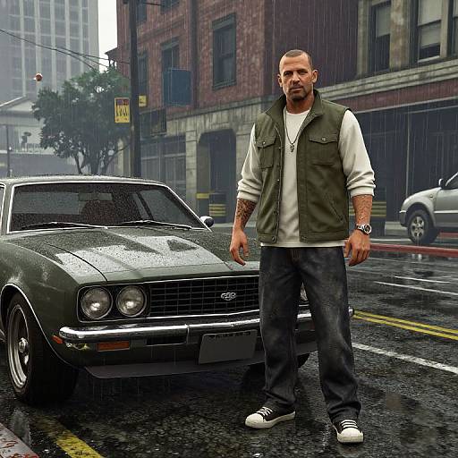 HD Claude with Muscle Car in Rain