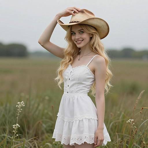 Strawberry-Blonde Cowboy Girl in Nature