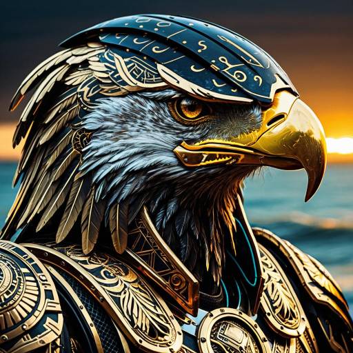 Ornate Digital Painting of American Eagle Helmet with Halo Armor