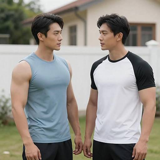 Two Muscular Men Outdoors in Athletic Wear