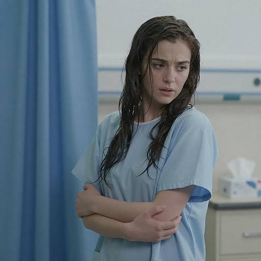 Anxious Young Woman in Hospital Setting