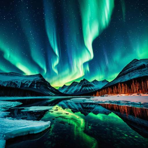 Northern Lights Over Icy Lake