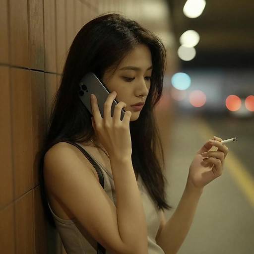 Young Woman in Focus with Bokeh Lights
