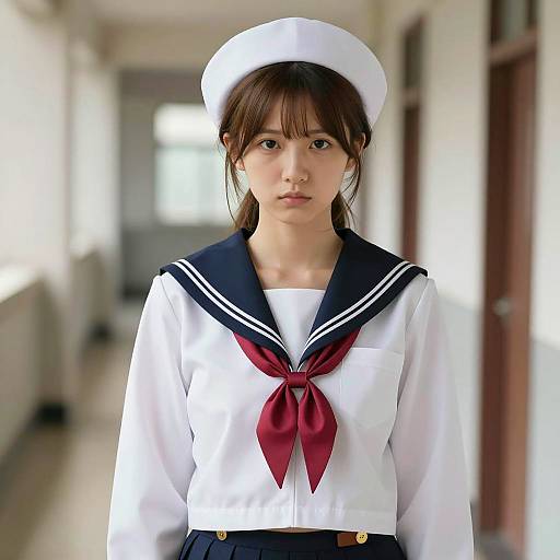 Anime-Style Woman in Nautical Outfit
