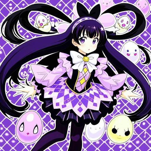 Illustration of Akemi homura (magical girl), mahou shoujo madoka magica in the style of Onsen tamago (hs egg)
