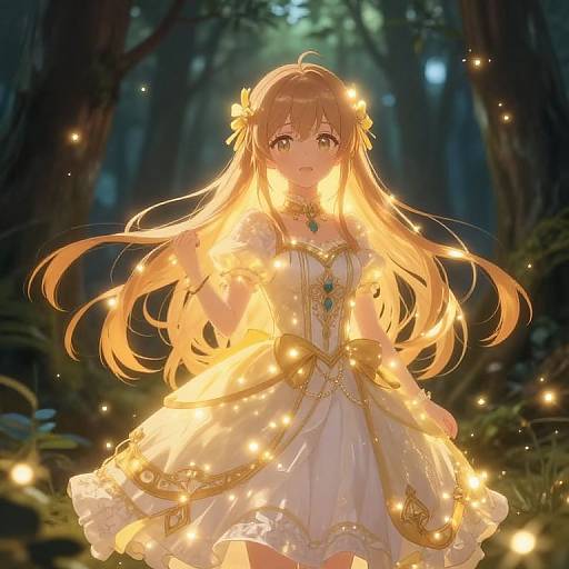 Magical Anime Girl in Enchanted Forest