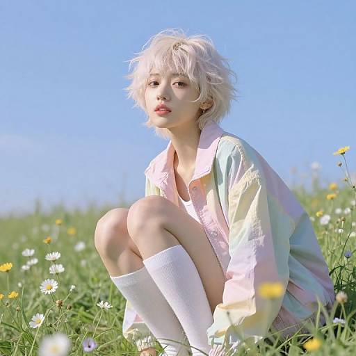 Ethereal Femboy in Pastel Meadow