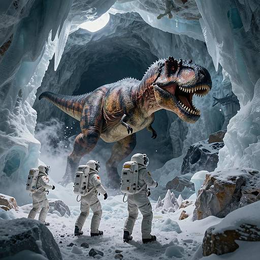 Astronauts Encounter T-Rex in Ice Cavern
