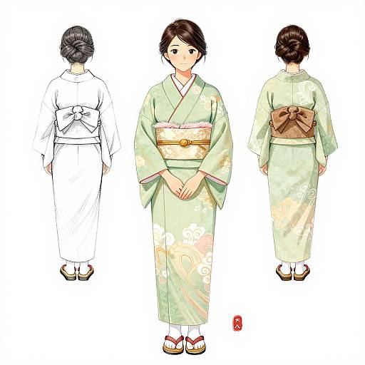 Traditional Japanese Kimono Model Illustration
