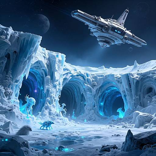 Frozen Ice Planet with Neon Caves