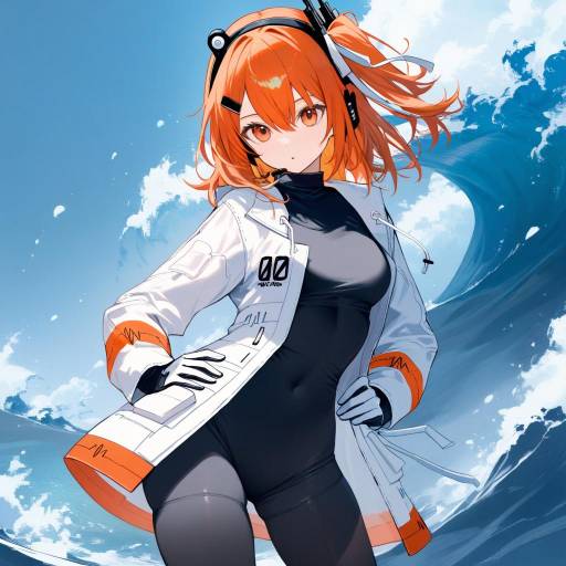 Cowgirl in Orange with Ocean Waves